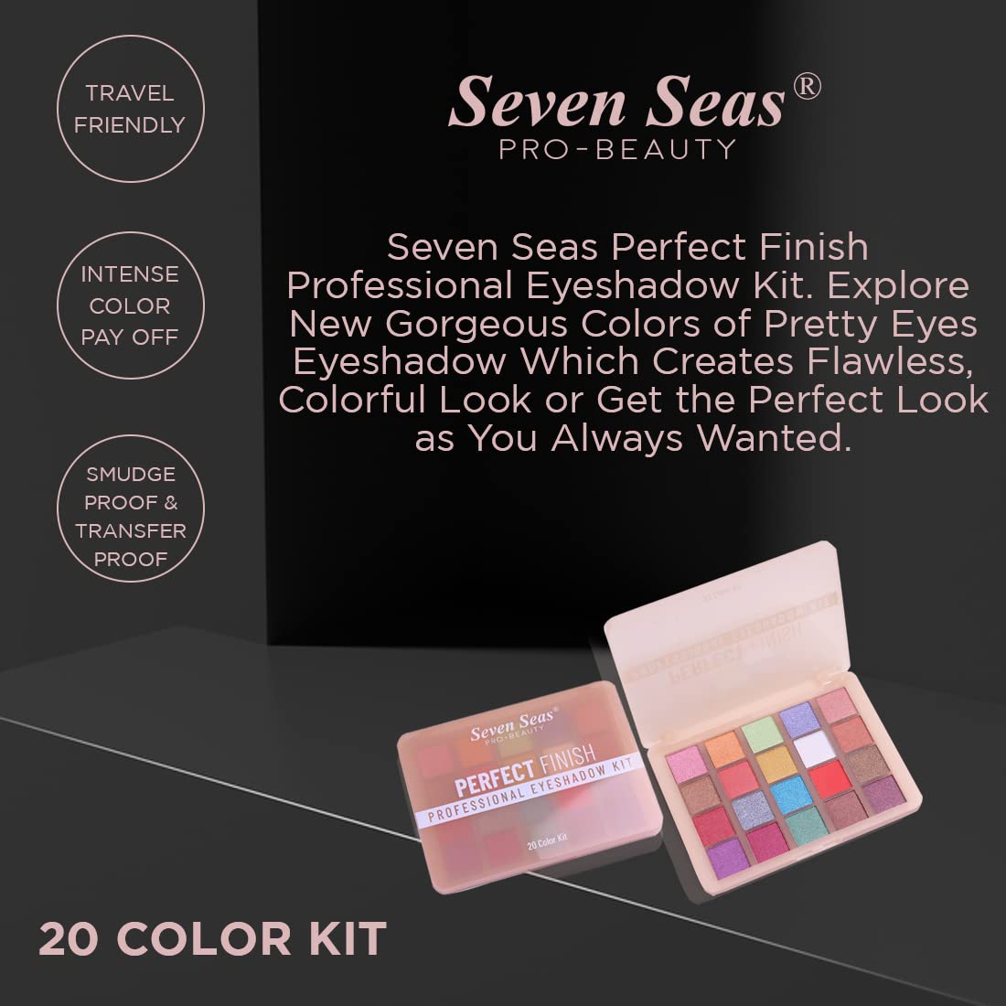 Seven Seas Perfect Finish Professional Eyeshadow Pigmented Colors | Long Wearing And Easily Blendable Eye Makeup Palette | Multicolor - 25Gm | Shimmery & Glitter Finish (Natural)