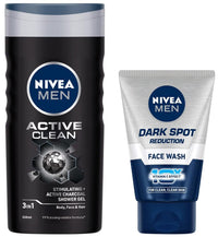 Nivea Men Shower Gel, Active Clean Body Wash, Men, 250ml & Men Face Wash, Dark Spot Reduction, 100g