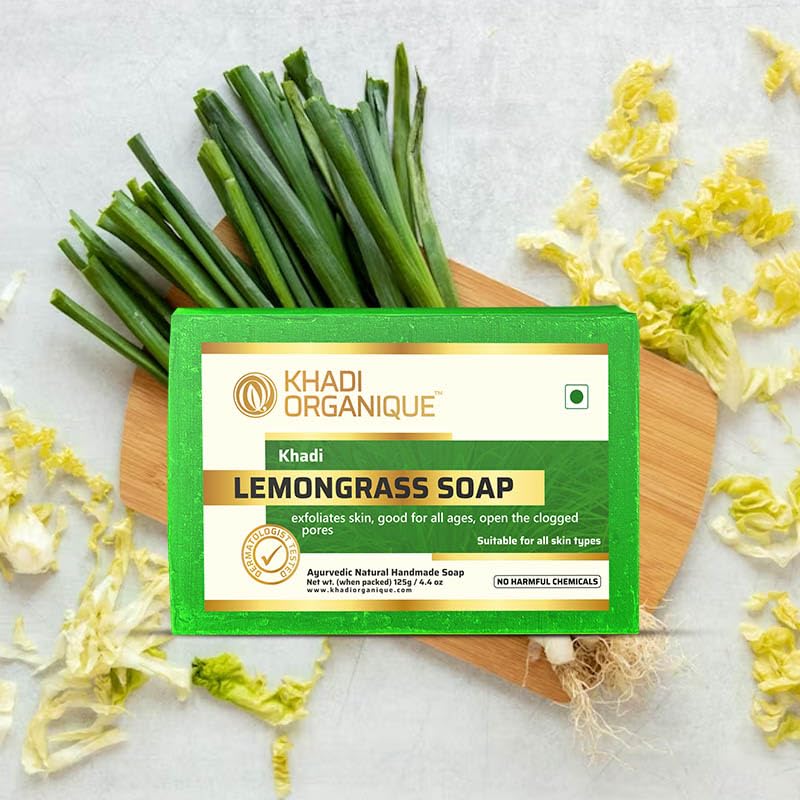 Khadi Organique Natural Herbal Lemongrass Soap Pack of 3 (100% Handmade & Organic Soap)
