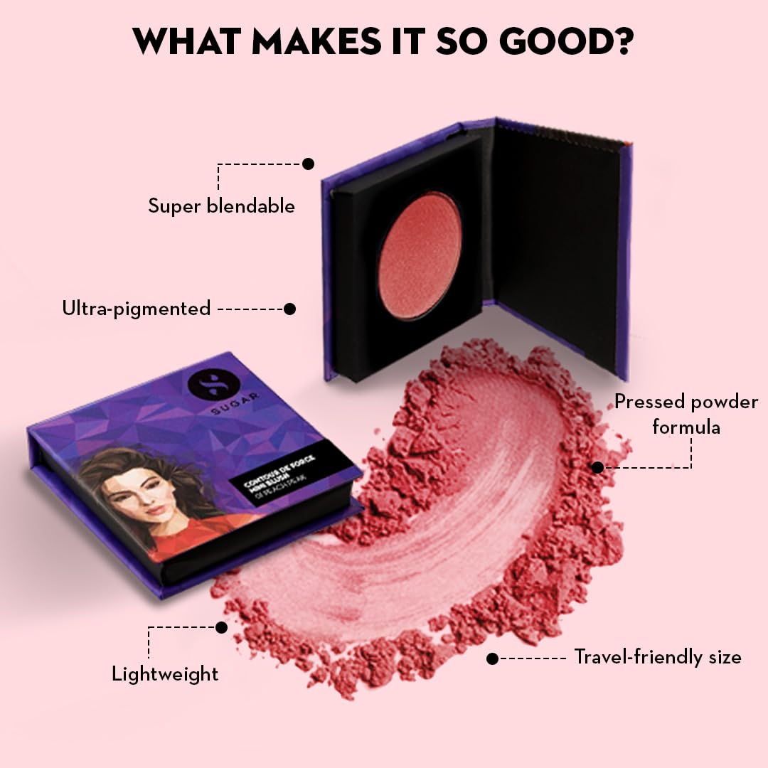 SUGAR Cosmetics Contour De Force Mini Blush for Face | Face Blusher for Face Makeup | Smooth Texture | Matte & Blendable | Paraben & Cruelty Free | 4gm | Salmon Superstar (Warm Peach Blush)