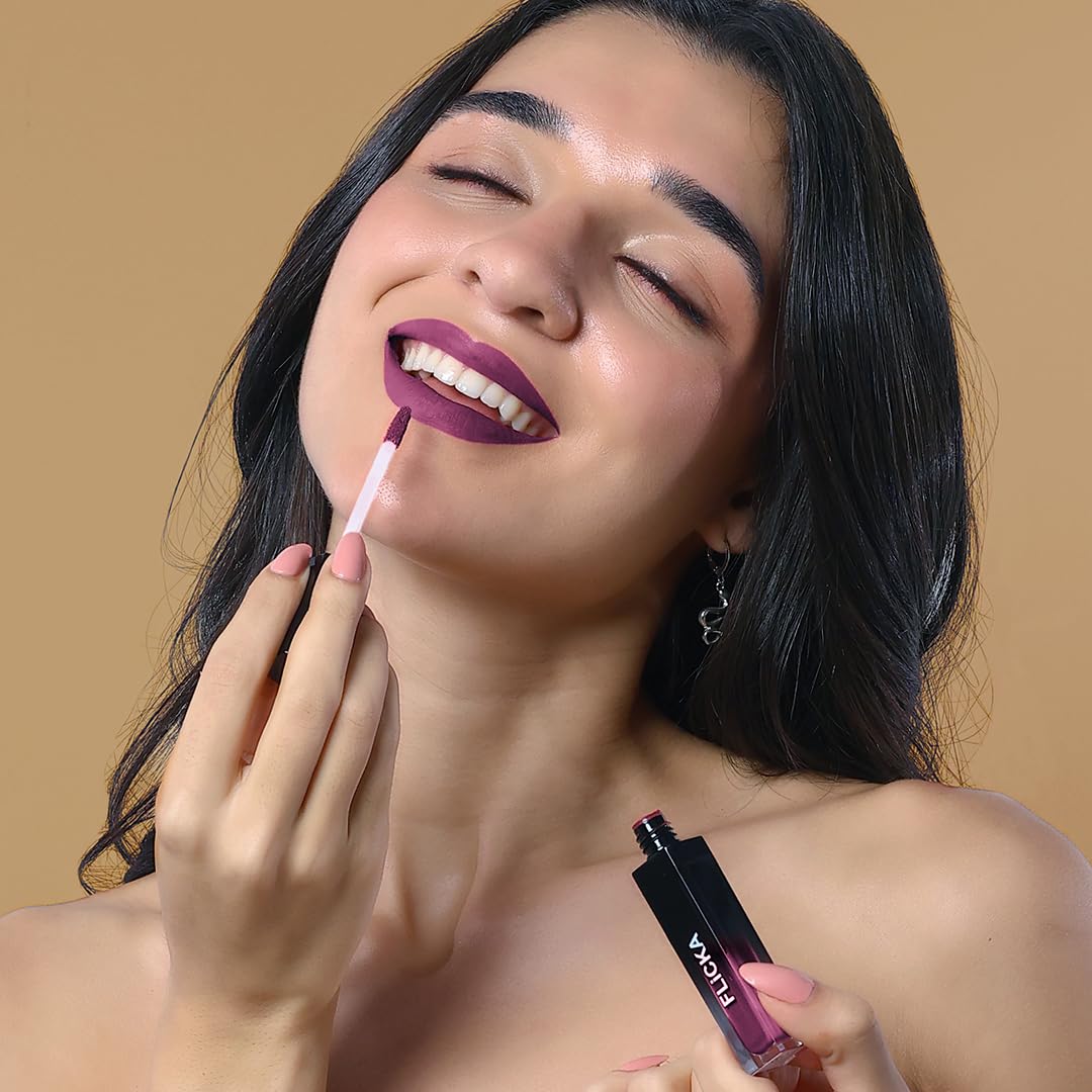 FLiCKA Set and Attack Liquid Matte Lipstick For Women| Transfer Proof, Smudge Proof, Non-Sticky, Creamy Lightweight Lipstick For Women, 14 Dark Night, 7ml