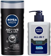 NIVEA Men Face Wash, Oil Control, 10x Vitamin C, 150ml And NIVEA Men Shower Gel, Active Clean Body Wash, Men, 250ml