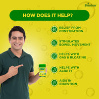 Brinton Tummy Fresh To Relief From Constipation, Gas & Acidity | Improves Digestion | Soluble Isabgol | Effervescent | Zesty Lemon Flavour (Sugar-Free) - 100g