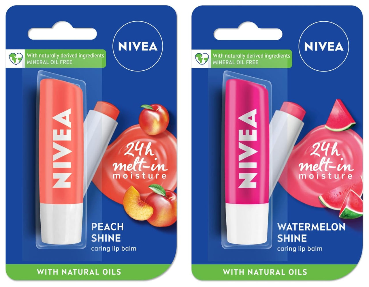 NIVEA Lip Balm, Fruity Peach Shine, 4.8g & NIVEA Lip Balm, Fruity Watermelon Shine, 4.8g