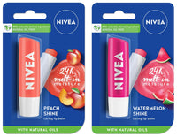 NIVEA Lip Balm, Fruity Peach Shine, 4.8g & NIVEA Lip Balm, Fruity Watermelon Shine, 4.8g