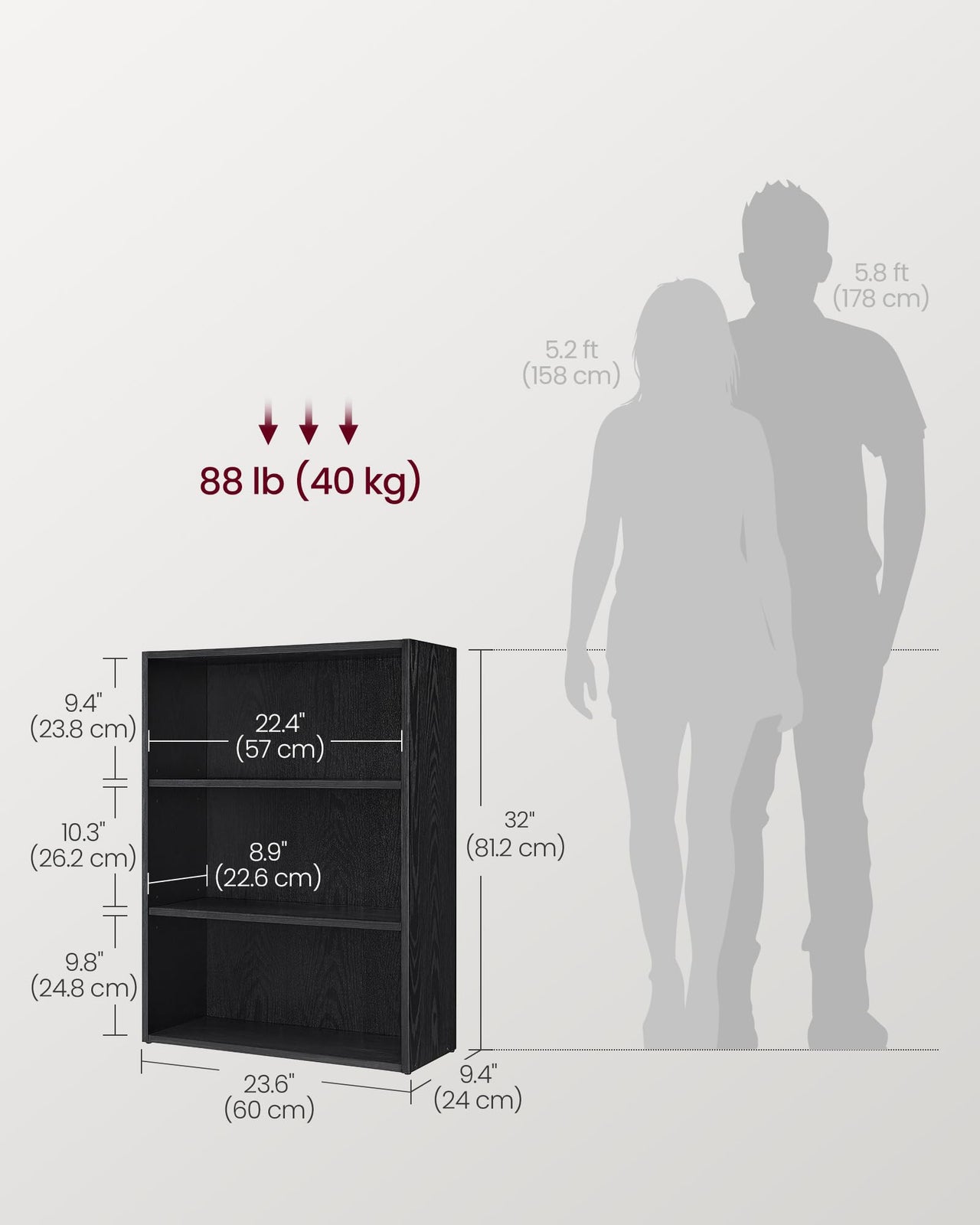 VASAGLE Bookshelf, 23.6 Inches Wide, 4-Tier Open Bookcase with Adjustable Storage Shelves, Floor Standing Unit, Cloud White ULBC164T14 1 Pack 4 Tiers (23.6"W x 42.4"H)