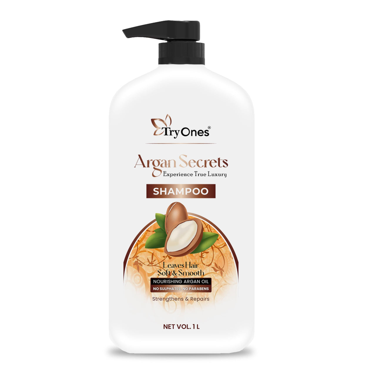 TryOnes Argan Secrets Shampoo for Dryness & Damage Control Dry Hair/Dandruff/Hair Loss/Hair Growth/Frizzy Hair - (1000ml)