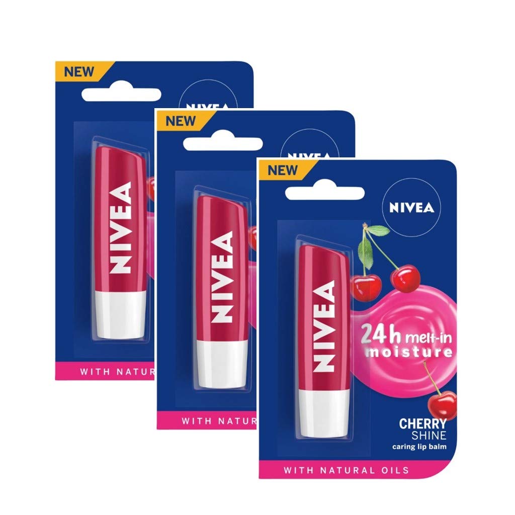 Nivea Cherry Fruity Shine Lip Care Balm, 4g (Pack of 3)