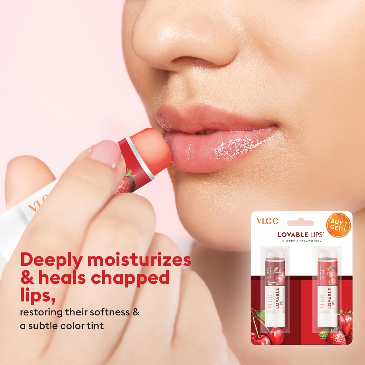 VLCC Roll On Lip Balm - Strawberry + Cherry - 4.5g + 4.5g | | SPF Protection | Infused with Jojoba Oil, Shea Butter, and Vitamin E for Soft, Nourished Lips