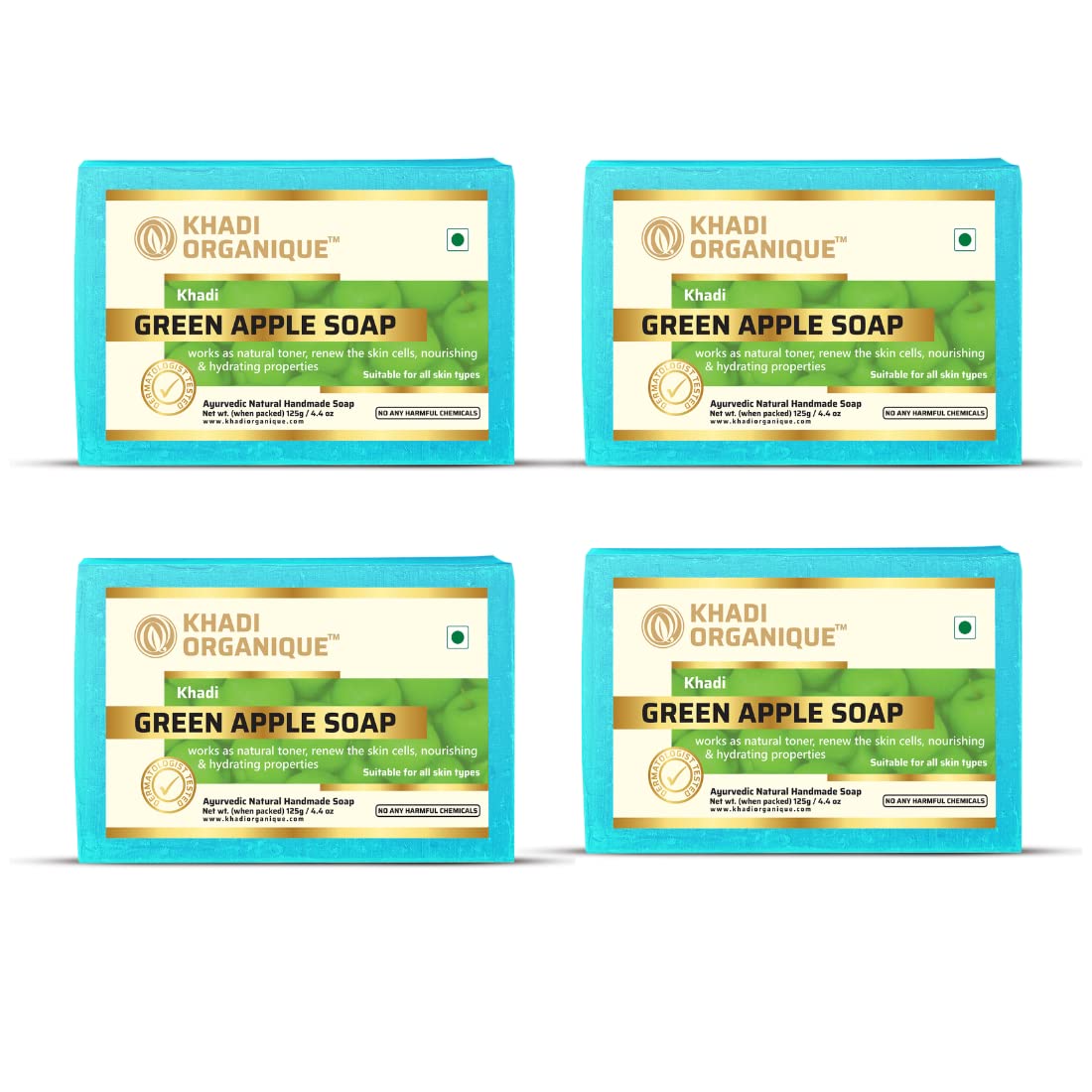 Khadi Organique Natural Herbal Green Apple Soap Pack of 4