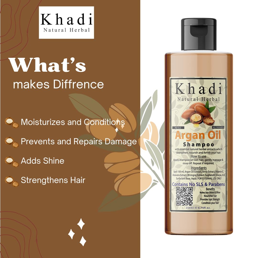 Khadi Natural Herbal Argan Shampoo And Conditioner Combo || Nourish Strengthen And Boost Hair Growth Thickness Enriched With Moroccan Organic Argan Oil Extract 200ml Each