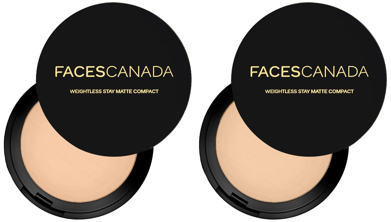 FACESCANADA Weightless Stay Matte Finish All Compact Powder, 9 g - Beige & Weightless Stay Matte Finish Compact Powder 9 g - Natural