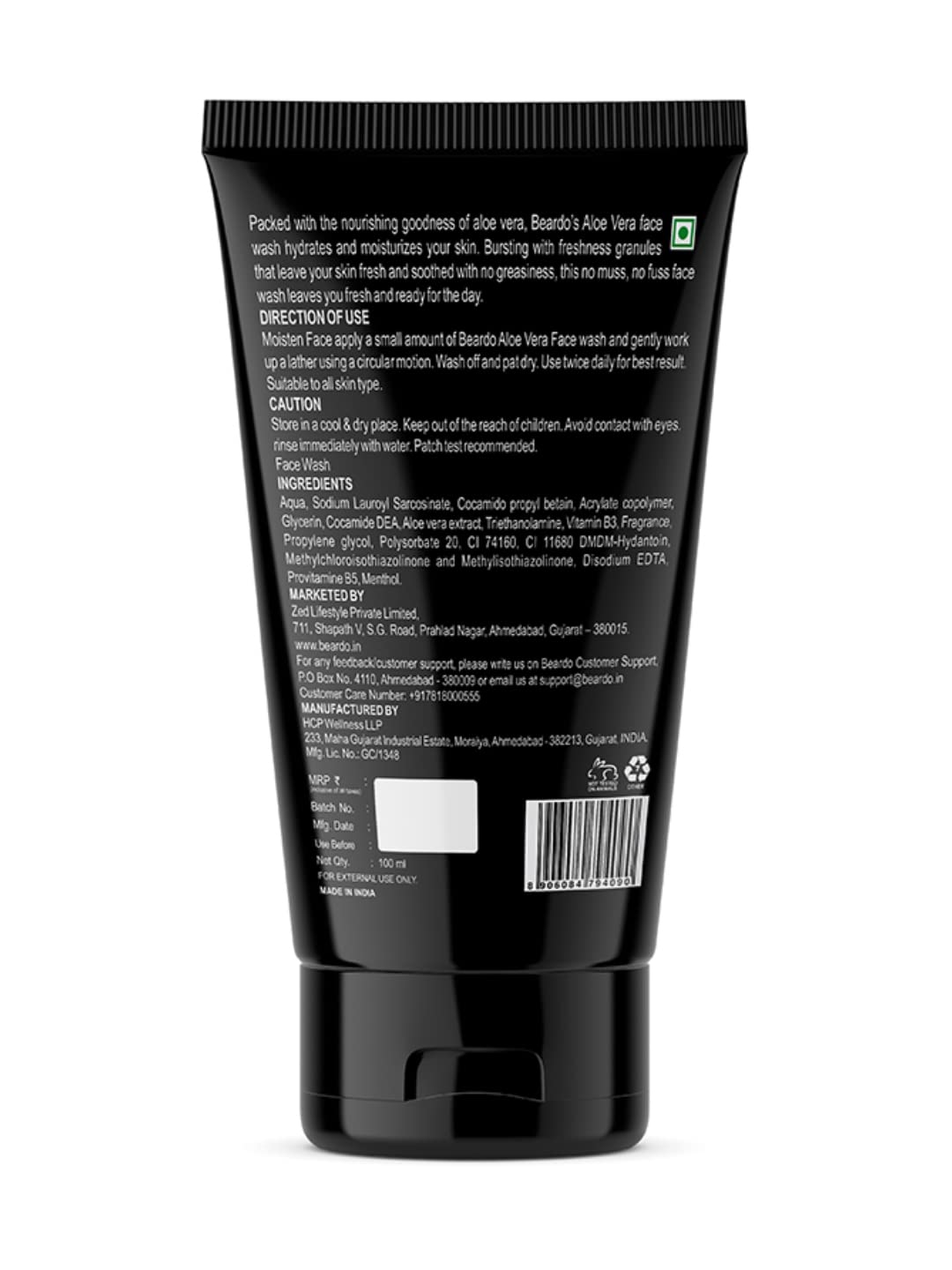 Beardo Aloevera Face Wash for Men, 100ml | For Skin Hydration and Soft Skin | Removes excess oil | Cleans and hydrates skin | Soothes & heals | For Dry Skin