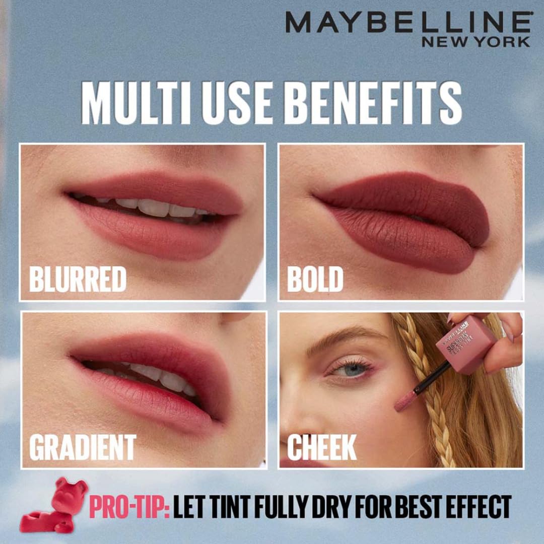 Maybelline New York Super Stay Teddy Tint - Lip and Cheek Color, Keep It Cozy, 5ml | Teddy Soft Matte up to 12Hr |Multi Use |Comfortable Long wear formula |Buildable |Natural flushed look in one swipe