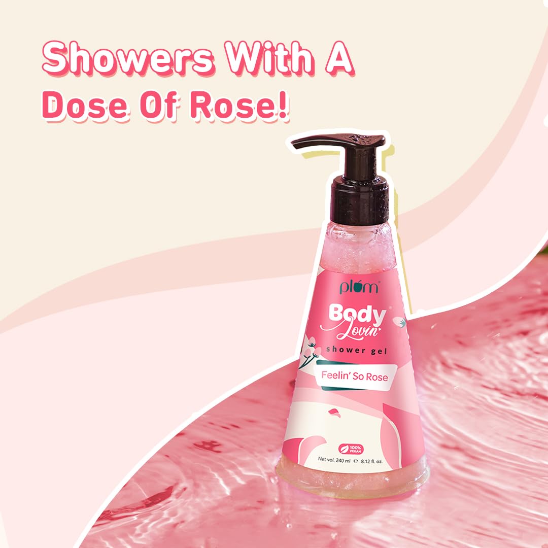 Plum BodyLovin' Feelin' So Rose Shower Gel | SLS-Free Body Wash For Women | Long Lasting Musky Rose Fragrance | Aloe-Infused Nourishing Body Cleanser For Soft & Smooth Skin (240 ml)