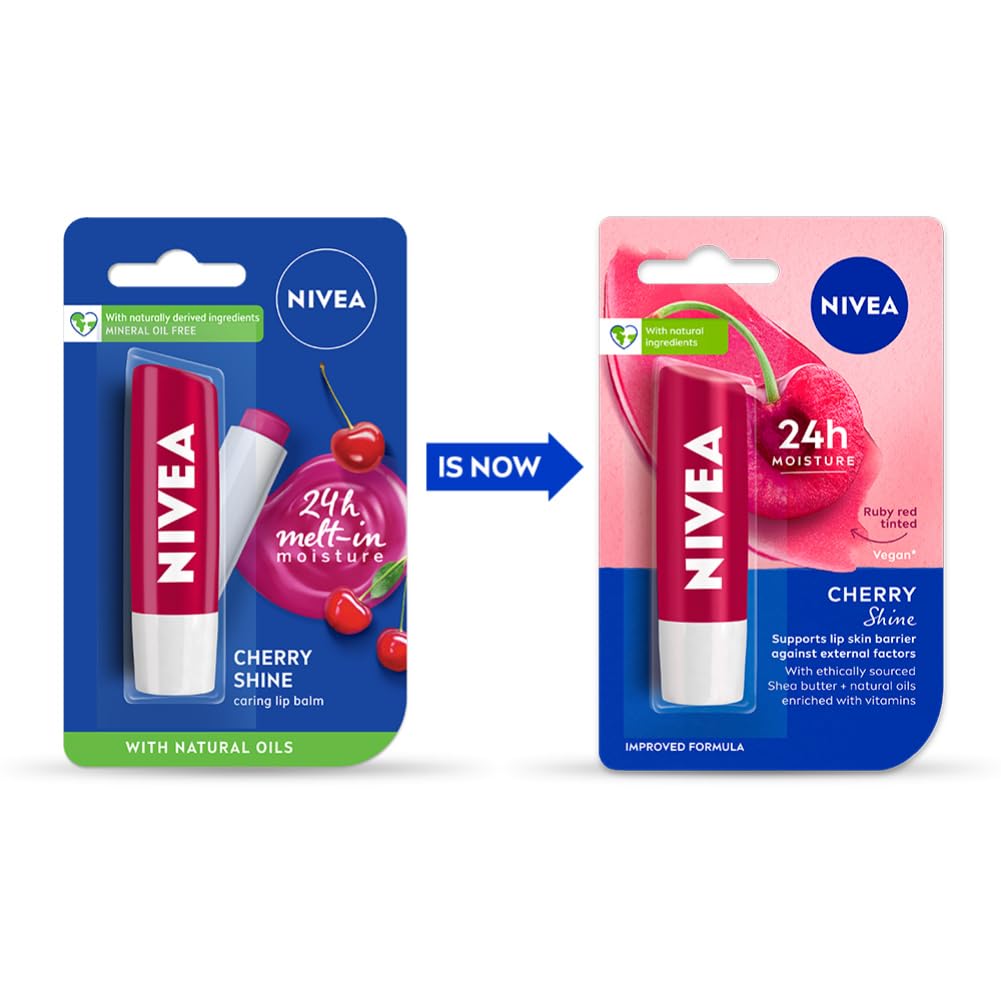 NIVEA Cherry Shine 4.8g Lip Balm|24 H Melt in Moisture Formula|Natural Oils|Glossy Finish,4.8 g (Pack of 1)