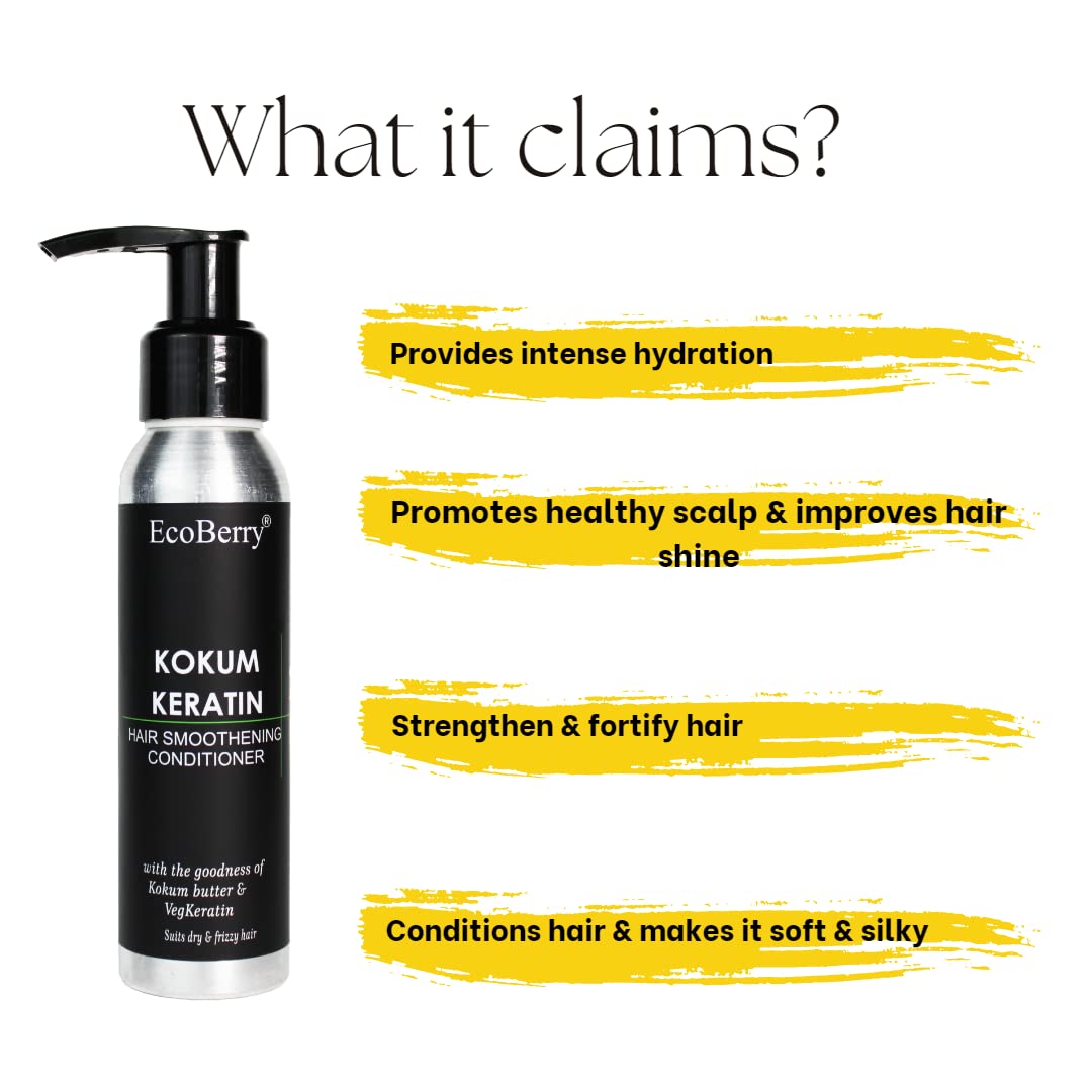 EcoBerry Kokum Keratin Hair Conditioner For Hair Conditioning Men & Women | Intense Hydration | 100% Pure, Natural & Handmade, Chemical Free Silicone Free Paraben Free | Vegan 100ml