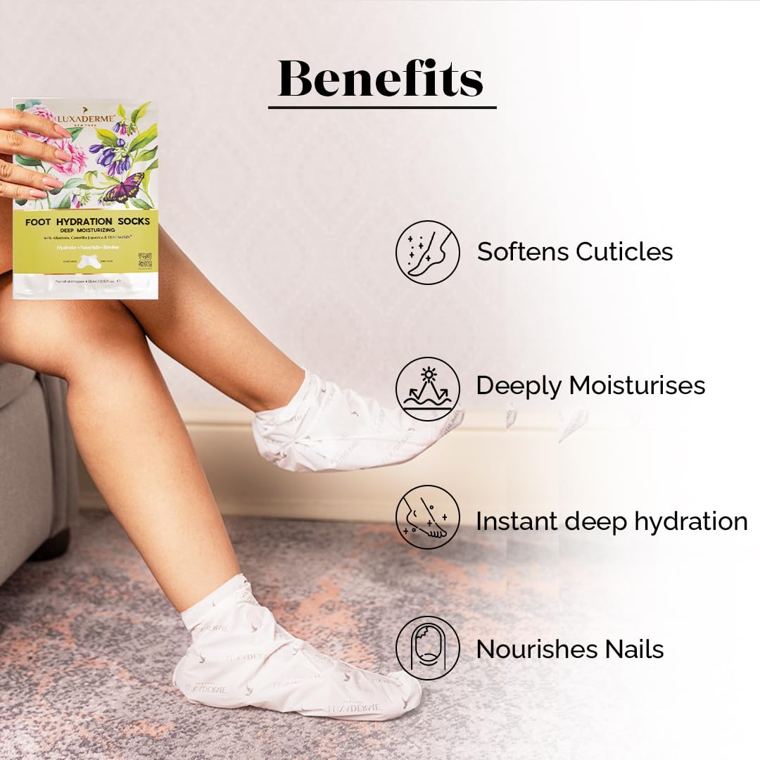 LuxaDerme Foot Hydrating Socks | Deeply Moisturizes Dry & Dull Skin | Reduces Pigmentation | Nourishes Nails & Cuticles (Pack of 10)