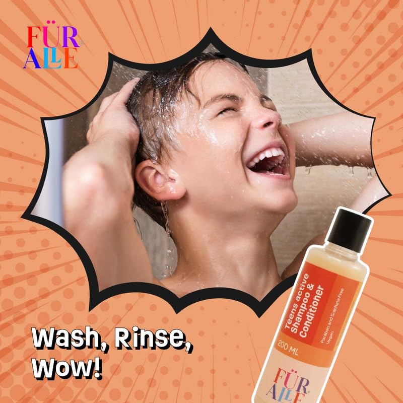 FurAlle Teens Active Shampoo & Conditioner | 2-in-1 Hair Care with Aloe Vera, Argan Oil, Biotin, Amla & Onion Extract | Repair, Strengthens & Healthy Hair for Boys & Girls| 200ml