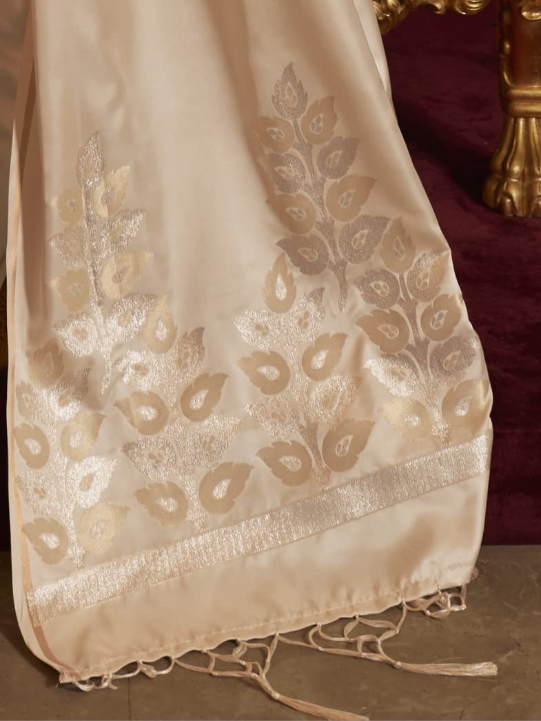 AKHILAM Women's  Banarasi Pure Silk Floral Golden Zari Work Woven Design Border Saree with Unstitched Blouse Piece(KSBLE2240_Parent)