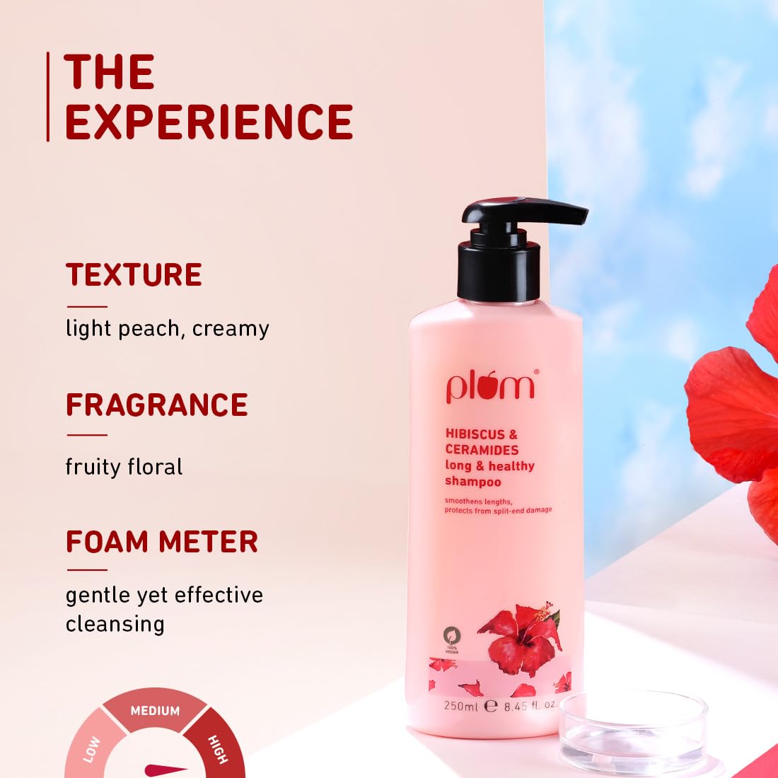 Plum Hibiscus Shampoo for Long Hair with Ceramides for Long & Healthy Hair I Soft, smooth, silky hair I Shampoo for Women and Men | SLS sulphate and paraben free shampoo I 250ml (Pack of 2)