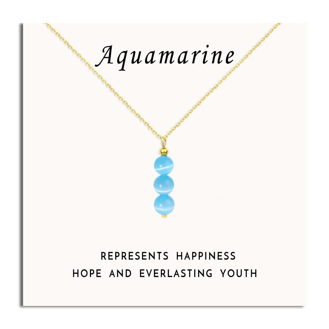 Aquamarine necklace for women, blue crystal necklace as inspirational gifts for girls, march birthstone necklace moonstone aquamarine jewelry healing gifts for women blue aquamarine