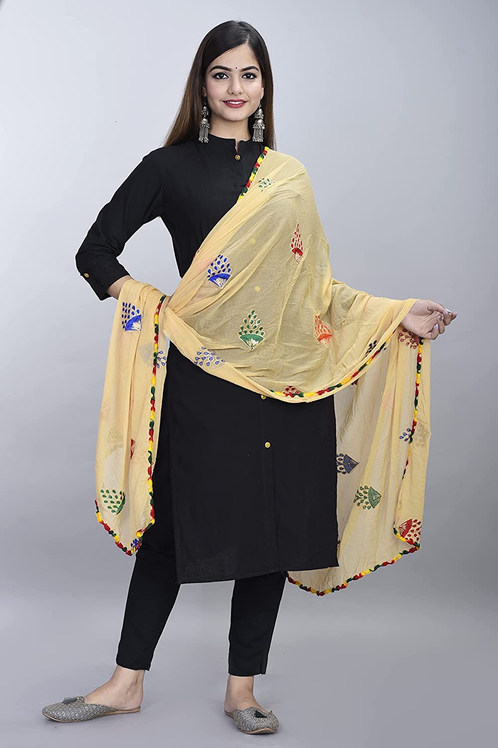 DIAMO Women's  Phulkari Chiffon Dupatta