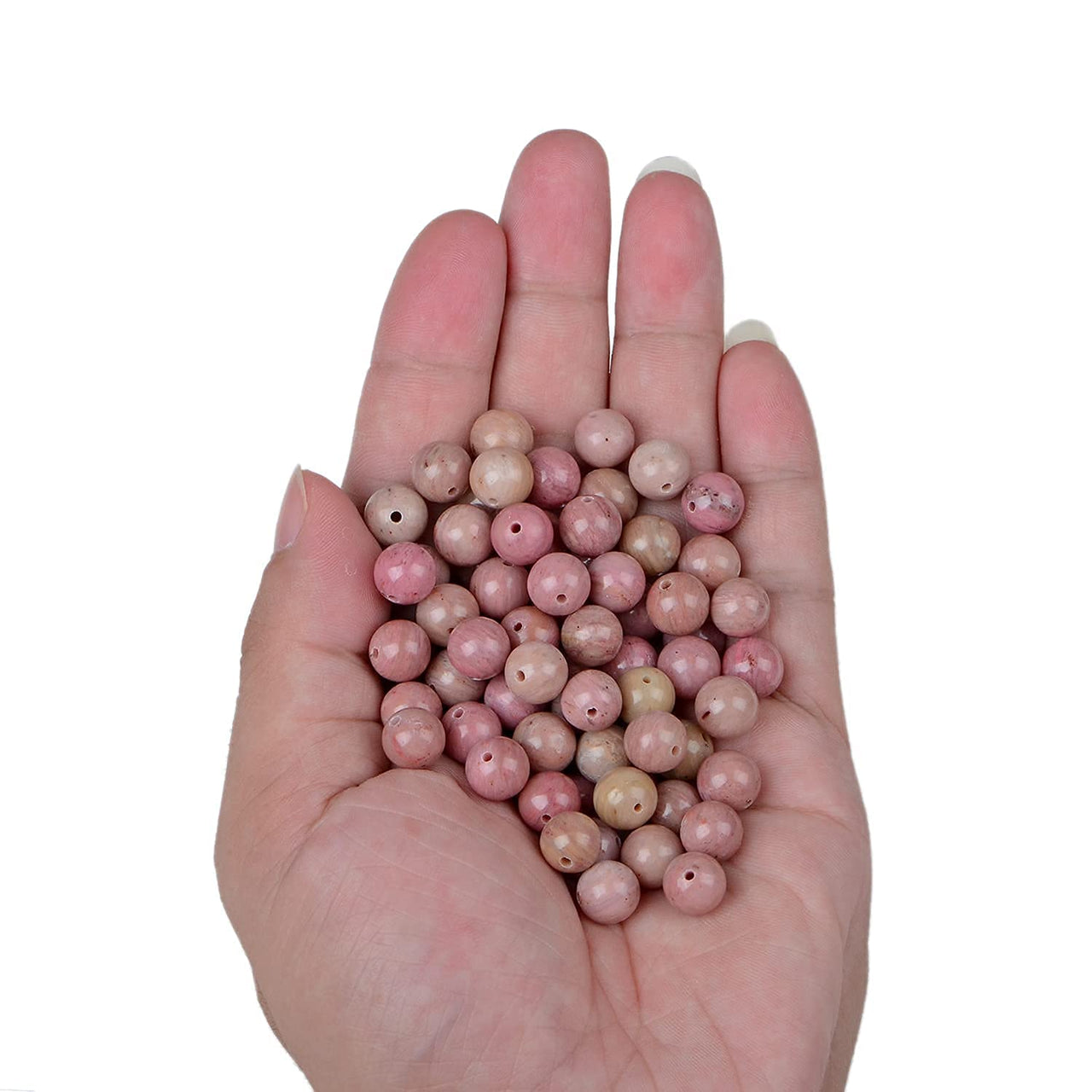 Bymitel 140Pcs Natural Crystal Beads Stone Gemstone Round Energy Healing Loose Beads with Stretch Cord for Jewelry Making Bracelets Anklets (Rhodochrosite, 8mm 140pcs) Rhodochrosite