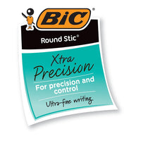BIC Round Stic Xtra Precision Ball Point Pen, Black, 12 Pack 1 Count (Pack of 1)