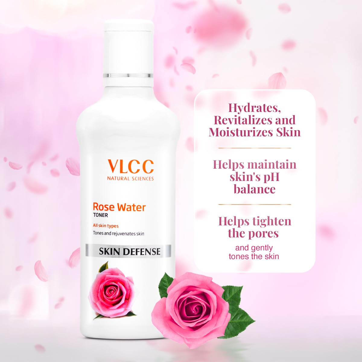 VLCC Rose Water Toner - 100ml (Pack of 2) - Tones & Rejuvenates Skin | Helps Maintain Skin's PH Balance | Helps Tighten the Pores and Gently Tones the Skin | With Rose, Aloe Vera, Mint, Date Fruit.