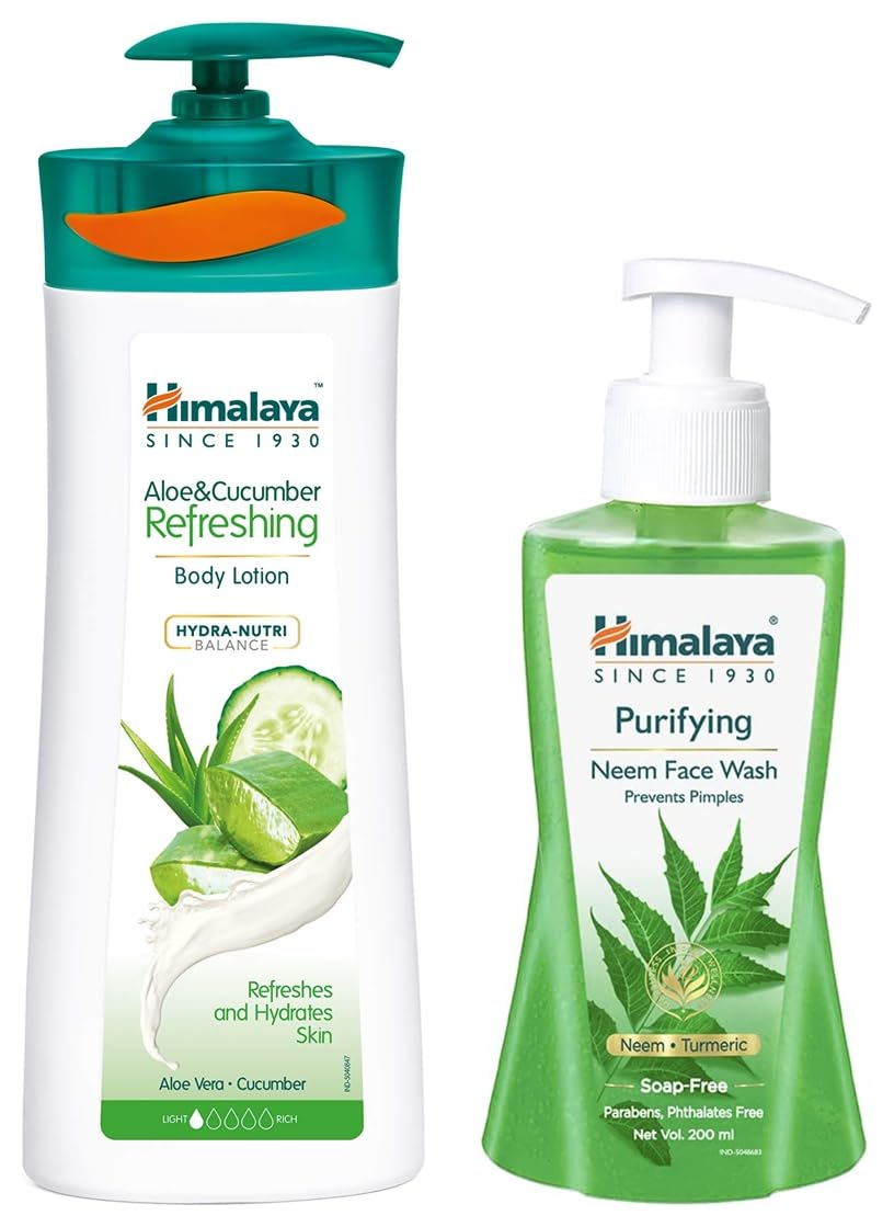 Himalaya Herbals Purifying Neem Face Wash, 200ml And Himalaya Herbals Aloe and Cucumber Refreshing Body Lotion, 400ml