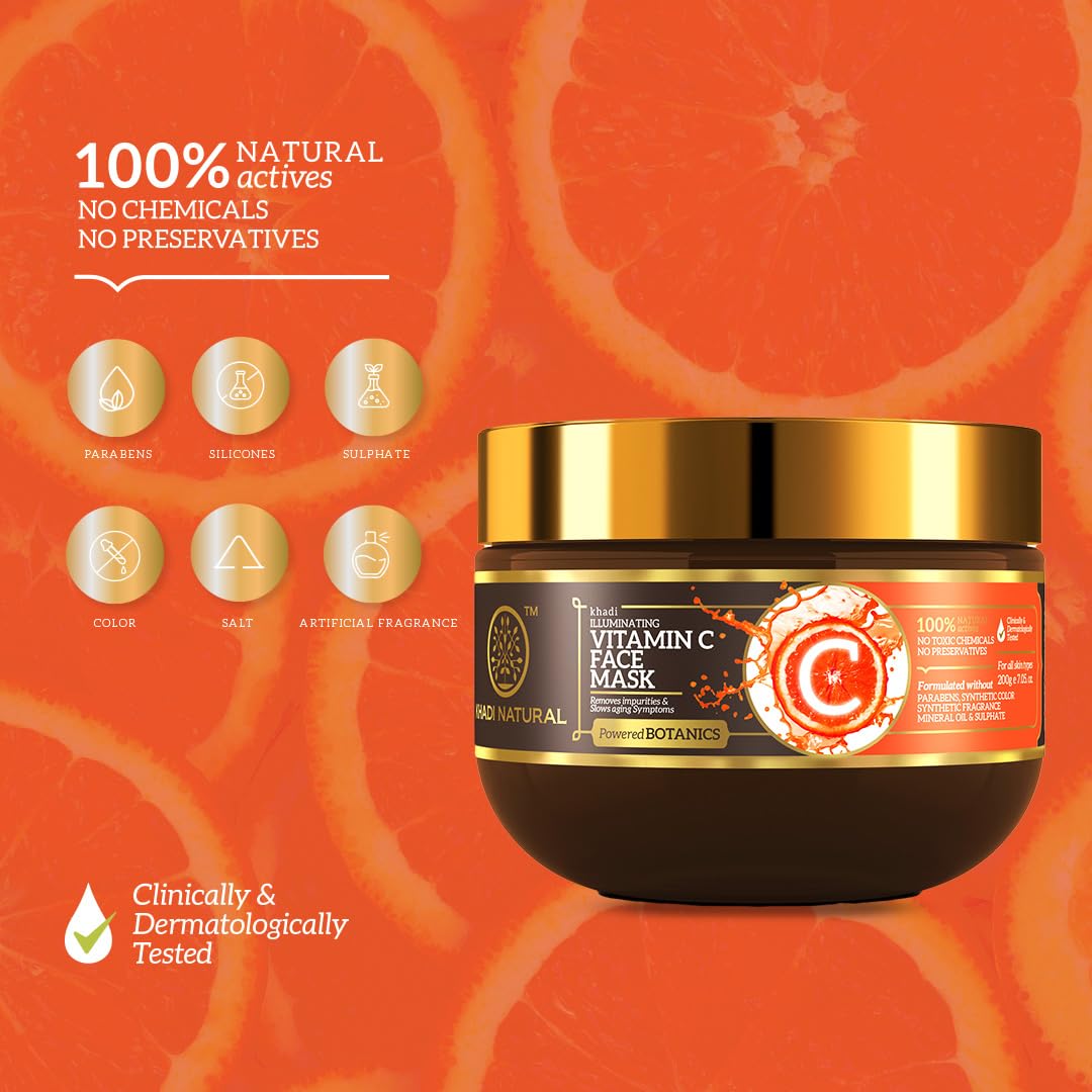 Khadi Natural Vitamin C Face Mask | Face Mask for Reducing Fine Lines & Wrinkles | Paraben, Mineral Oil & Sulphate Free |Suitable for All Skin Types | Powered Botanics