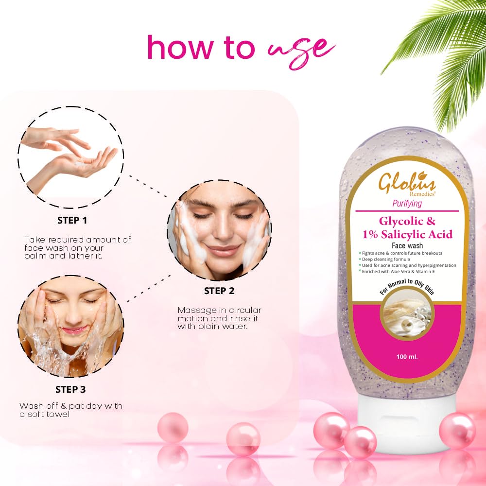 Globus Remedies Pimple Clear Face Wash with Glycolic & 1% Salicylic Acid - 100 ml (Pack of 2)