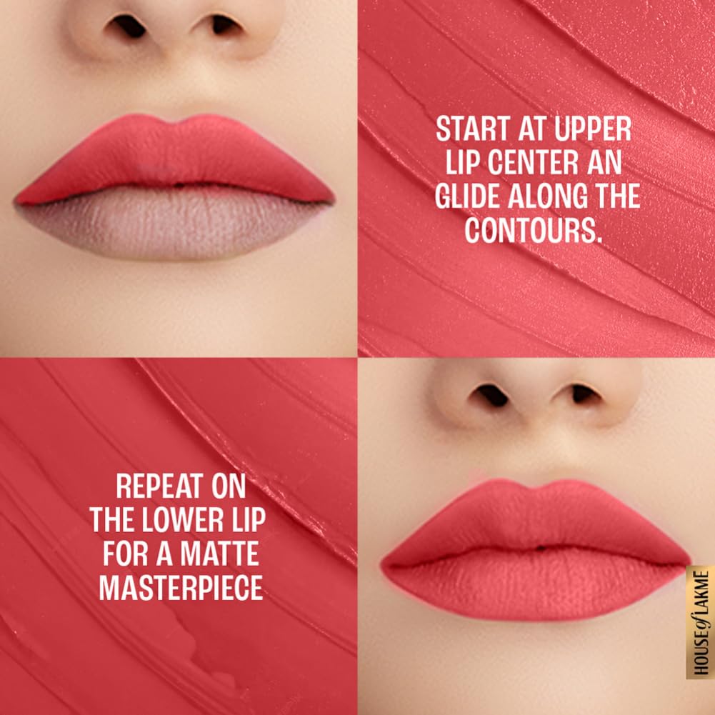 Lakmé 9To5 Powerplay Priming Matte Lipstick, Lasts 16Hrs, Peachy Affair, 3.6G