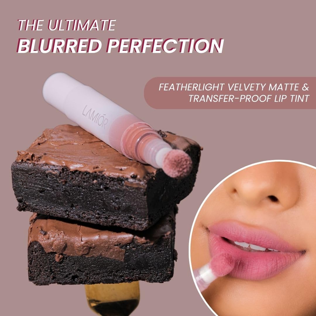 LAMIOR Blurry Fudgy Lip Tint - Combo of 3, Shade - Bitter Sweet | Ultra Velvety Matte | Transfer Proof & Hydrating Formula | Long-Lasting Lip Tint with Cushion Applicator | Vegan & Cruelty-Free