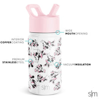 Simple Modern Disney Minnie Mouse Kids Water Bottle with Straw Lid | Reusable Insulated Stainless Steel Cup for Girls, School | Summit Collection | 14oz, Minnie Mouse Retro