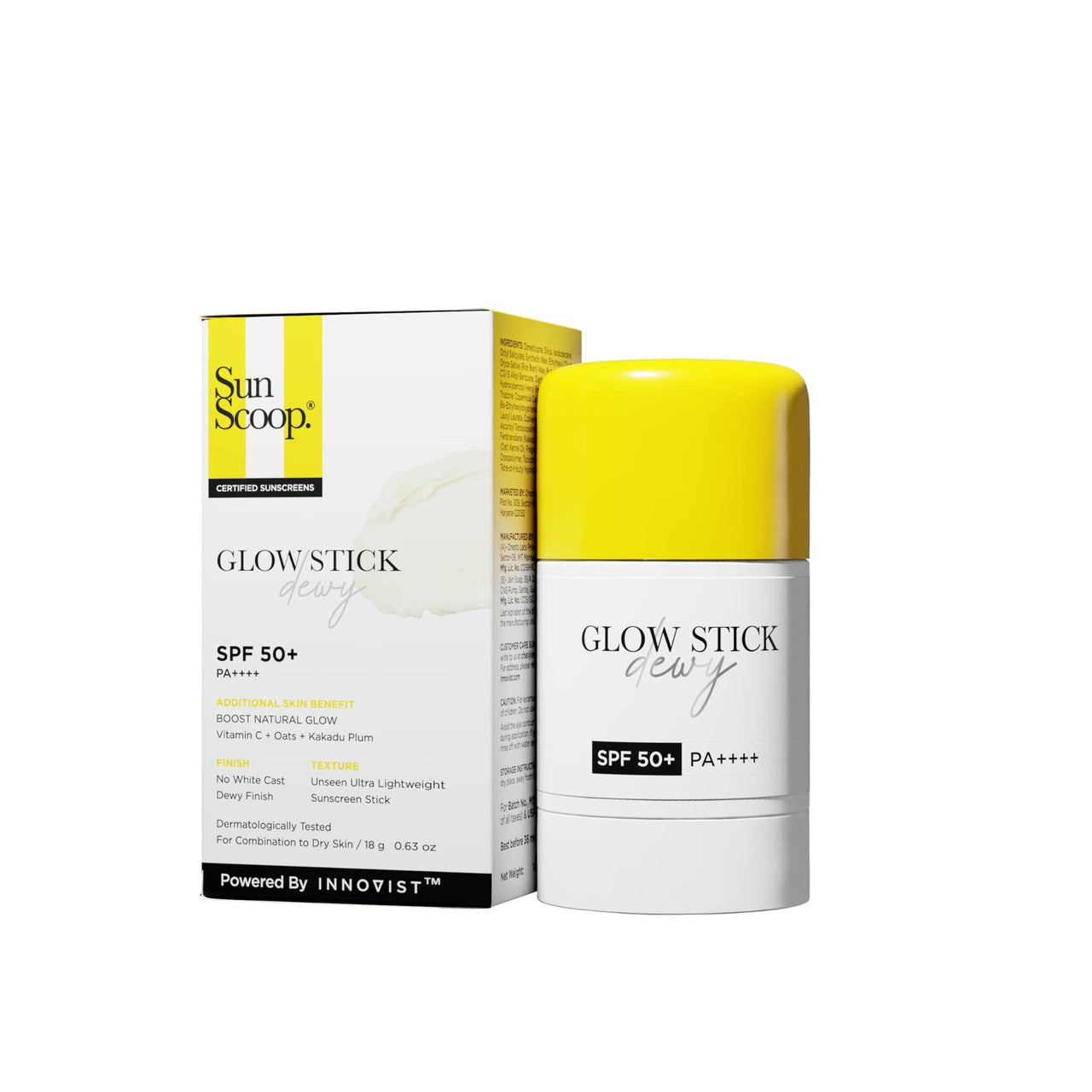 SunScoop Glow Stick Dewy SPF 50+ PA++++ |, UVA UVB rays protection| Vitamin C for glow | Oats for dull skin | Dewy Finish | Easy Reapplication | No White cast | Combination to Dry skin | 18g