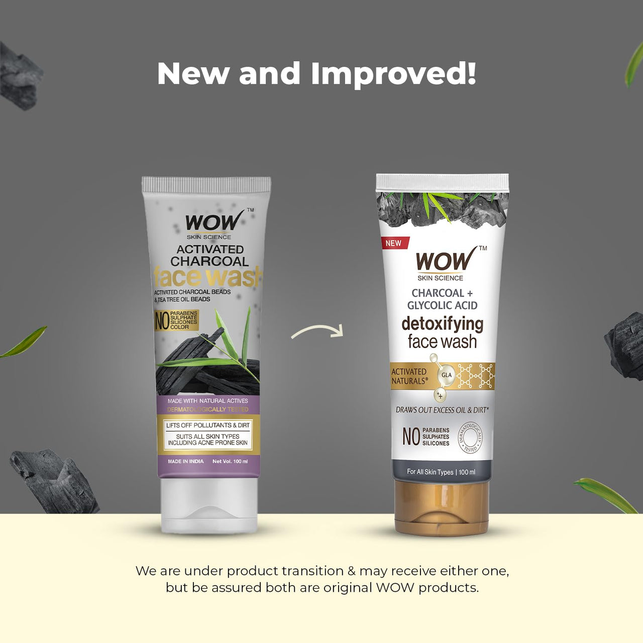 WOW Skin Science Wow Activated Charcoal Infused With Activated Charcoal Beads No Parabens & Sulphate Face Wash (100Ml)