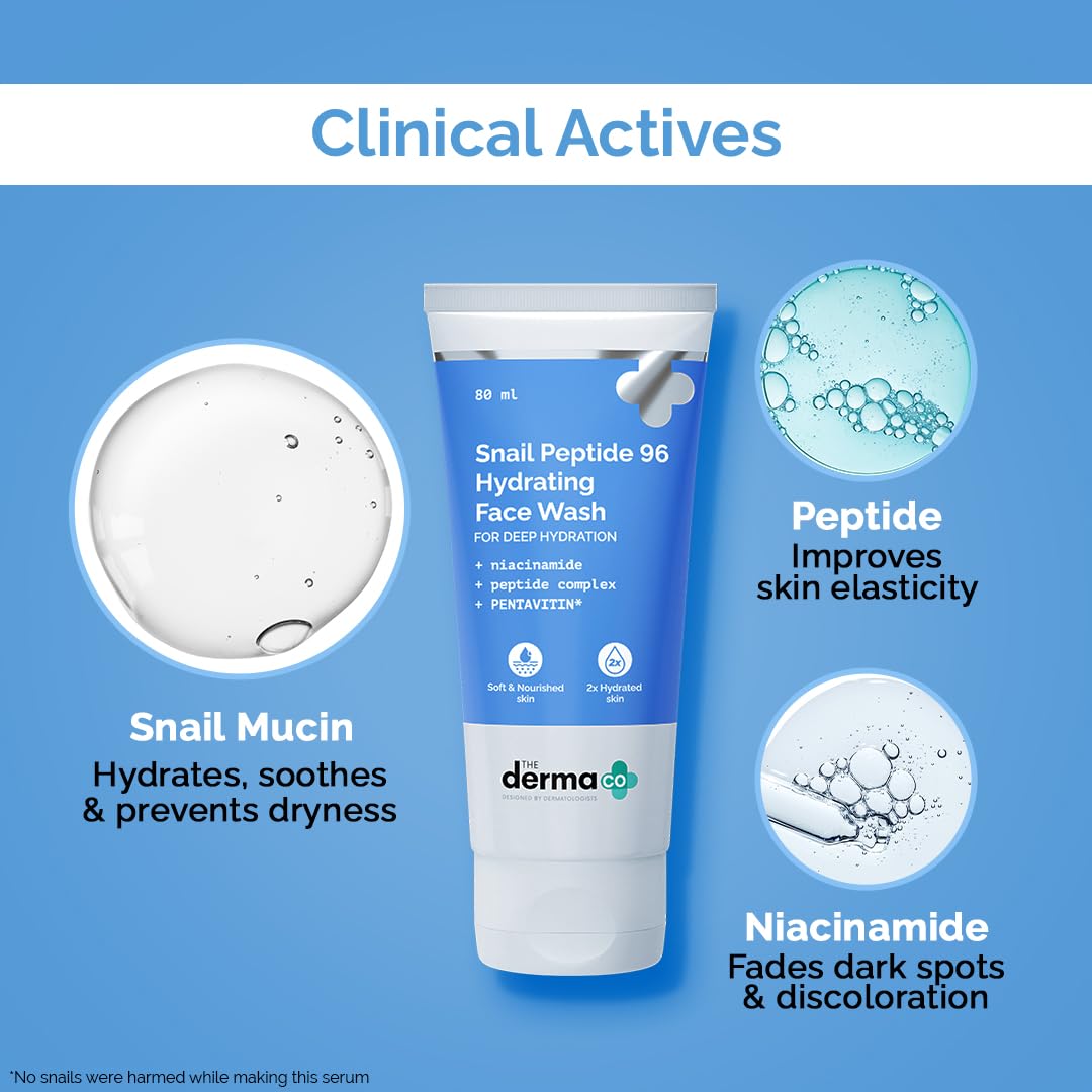 The Derma Co. Snail Peptide 96 Hydrating Face Wash | With Snail Mucin, Niacinamide, Peptide Complex & PENTAVITIN | 2x Hydration With Moisture Lock | Non-Drying Korean Gel Cleanser | Soap Free With Balanced PH - 80ml