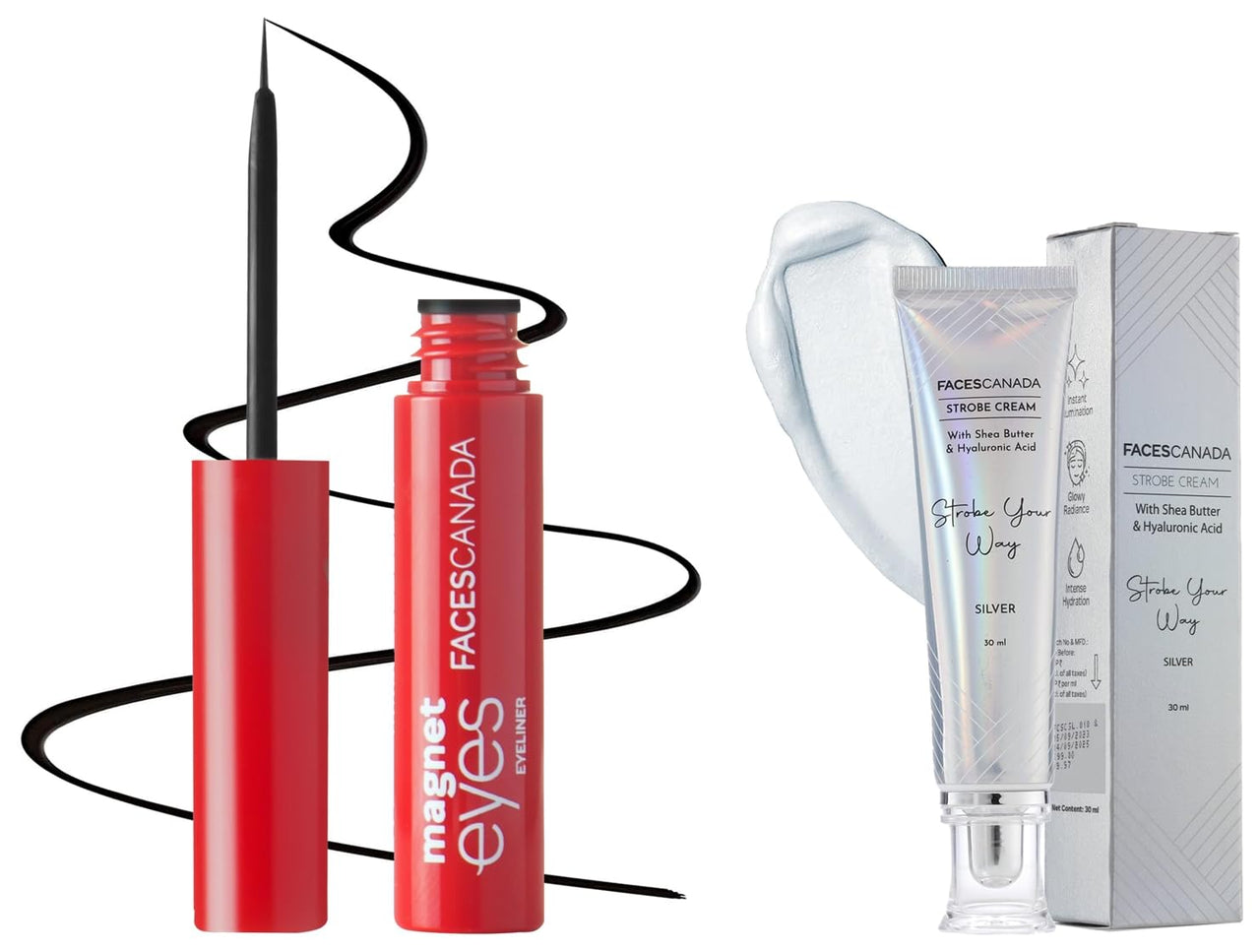 FACESCANADA Strobe Cream - Silver 30Ml And Faces Canada Magneteyes Eyeliner - Black, 3.5Ml