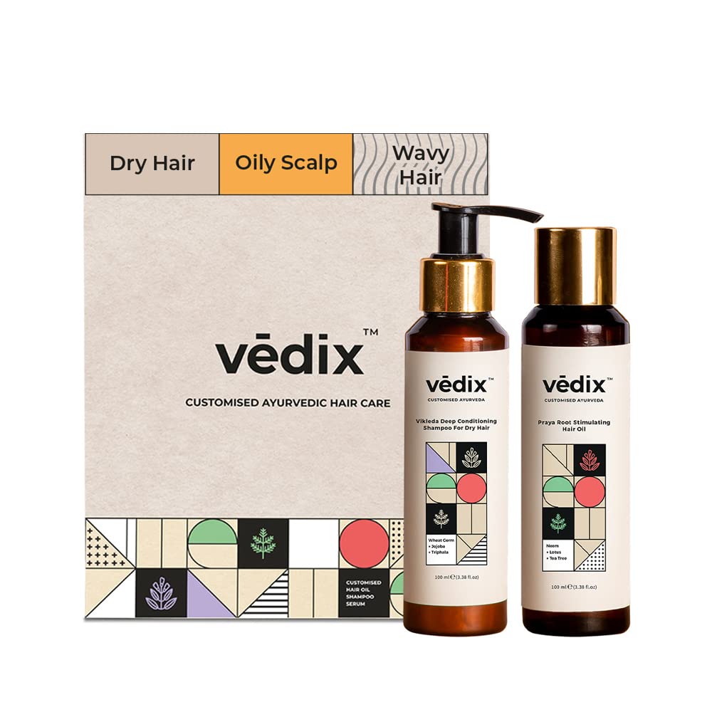 Vedix Ayurvedic Hair Care Combo Pack - Customized Oil and Dry Shampoo for Dry Hair With Oily Scalp & Wavy or Curly Hair - 200 ml
