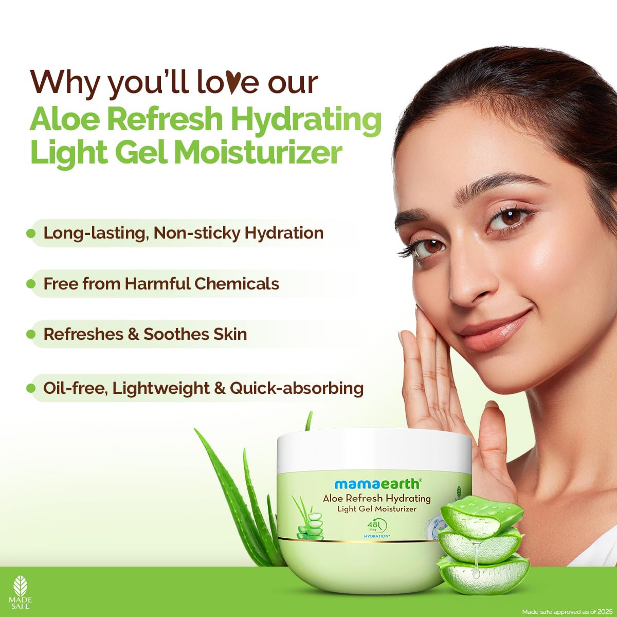Mamaearth Aloe Refresh Hydrating Light Gel Moisturizer with Aloe Vera & HA 200g | Long-lasting Non-sticky Hydration | Oil-free, Lightweight & Quick-absorbing |Free from Harmful Chemicals |Soothes Skin