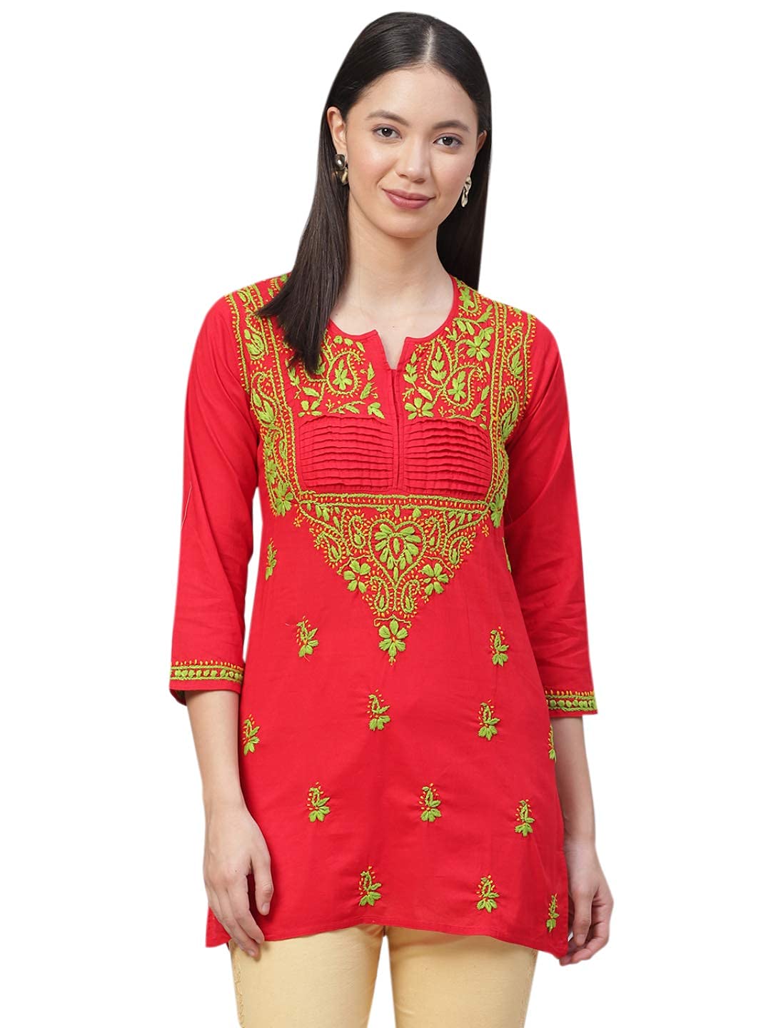 Ada Women's  Cotton Top Hand Embroidered Lucknowi Chikankari Tunic Kurti