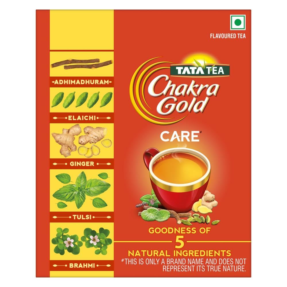 Tata Tea Chakra Gold Care | Goodness Of Five Natural Ingredients | Brahmi, Ginger, Tulsi, Elaichi & Adhimadhuram | Flavoured Black Tea | Powder, 500 Grams