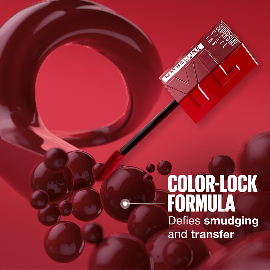 Maybelline Glossy Super Stay Vinyl Ink Liquid Lip Color - Highly Pigmented Color And Instant Shine, Rogue, 4.2Ml