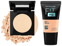 Maybelline New York Fit Me Matte Poreless Light Coverage Powder,220 Natural Beige,8.5G And New York Fit Me Matte+Poreless Liquid Foundation For Oily Skin Tube,220 Natural Beige,18Ml,Pack Of 1