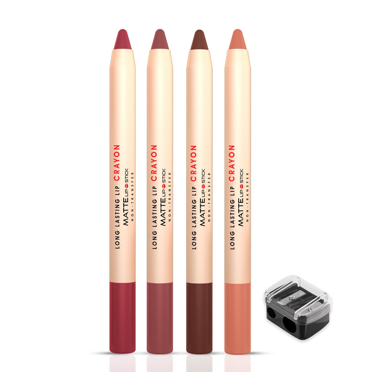 Shryoan Long Lasting Lip Crayon Matte Lipstick Set Of 4 | Non Transfer & Water Proof Lipstick | Full Coverage & Moisturizing Finish (SHADE C) (3.8gm X 4)