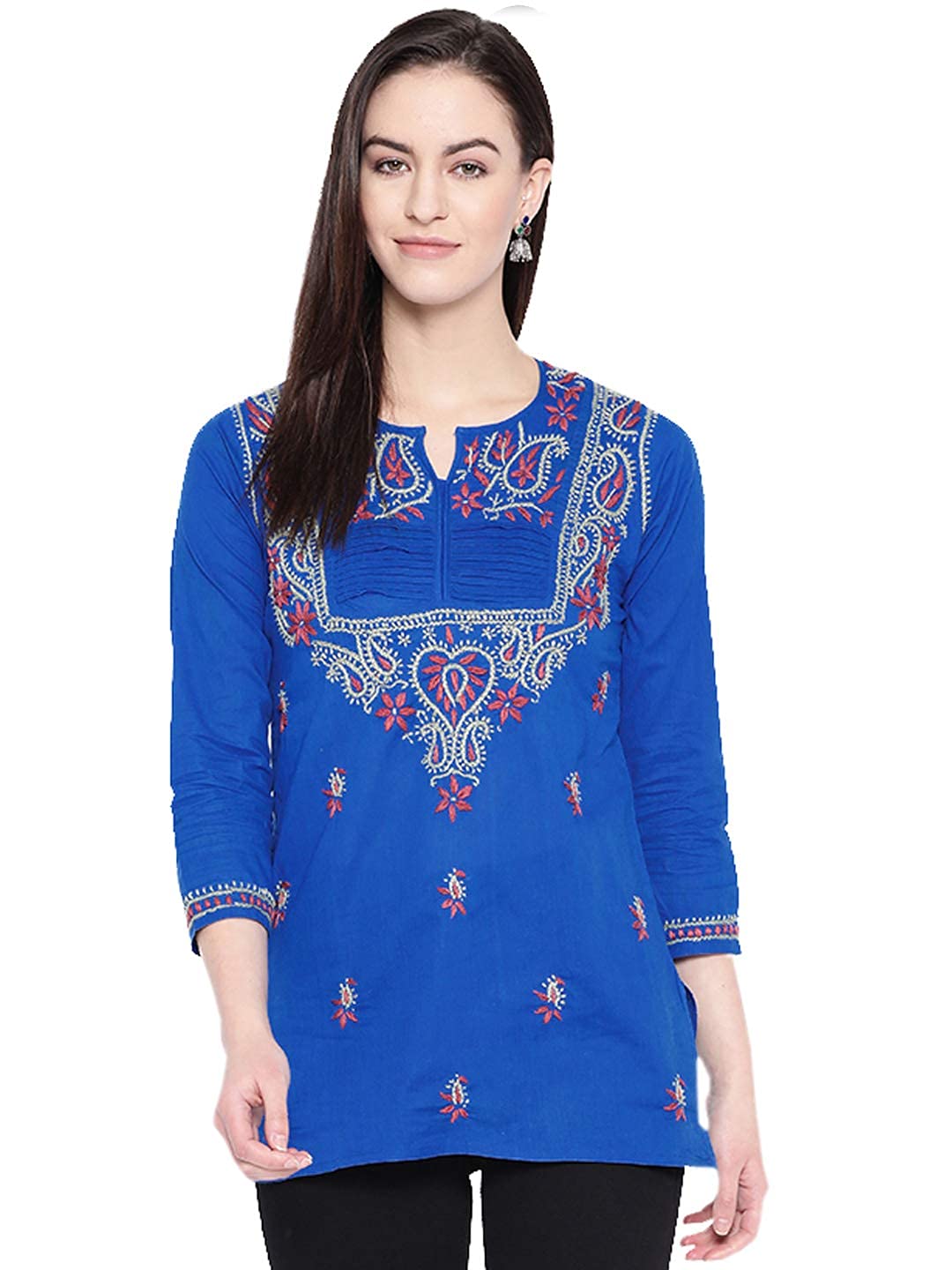Ada Women's  Cotton Top Hand Embroidered Lucknowi Chikankari Tunic Kurti