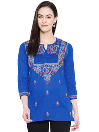 Ada Women's  Cotton Top Hand Embroidered Lucknowi Chikankari Tunic Kurti