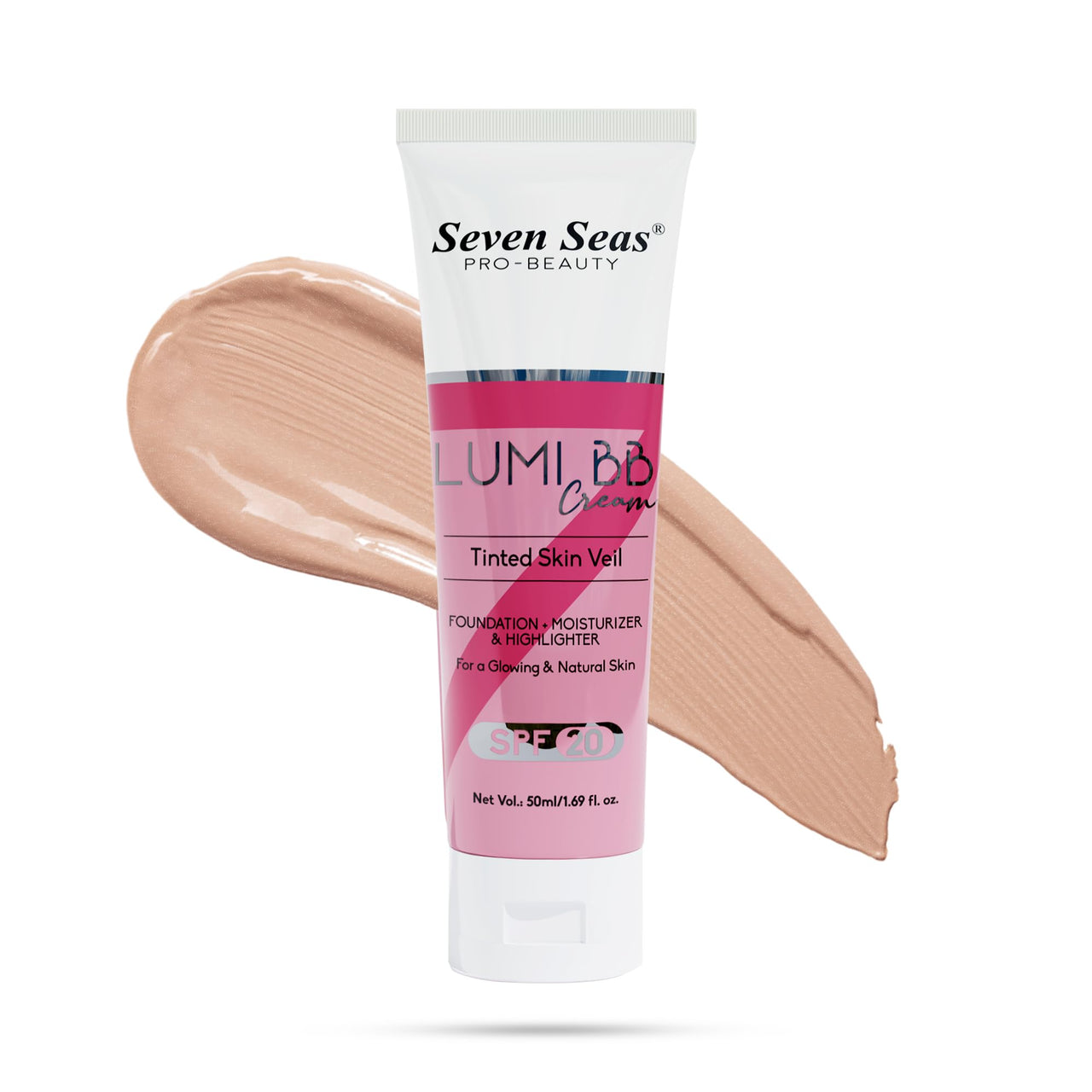 Seven Seas Lumi BB Cream, Tinted Skin Veil Foundation with SPF-20, Foundation + Moisturizer + Highlighter, 50ml (02-Skin, 50ml)